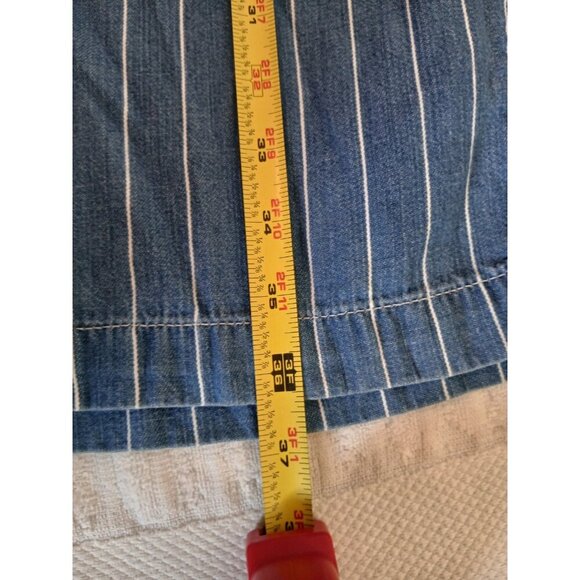 Seven7 Womens Pants 14 Pinstriped Wide Leg Cropped Chambray Patch Pocket Beachy - Picture 11 of 16